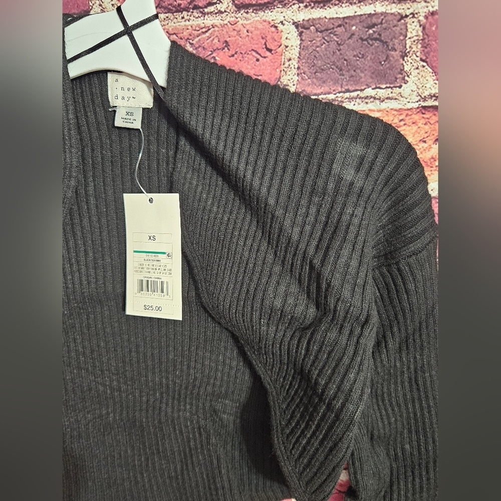 Zara Black Ribbed Long Sleeve Crop Blouse Womens Size Xsmall - Picture 3 of 8